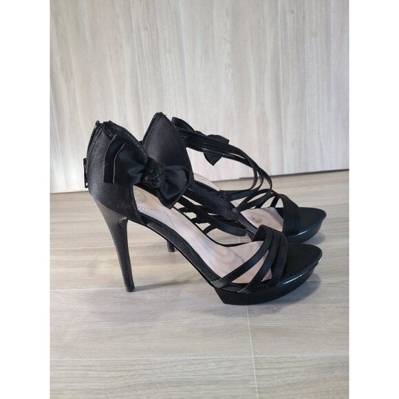Miss America Black Bow Zip Heels Size 6.5 NIB – Strappy 4" Platform Sandals - Picture 2 of 11